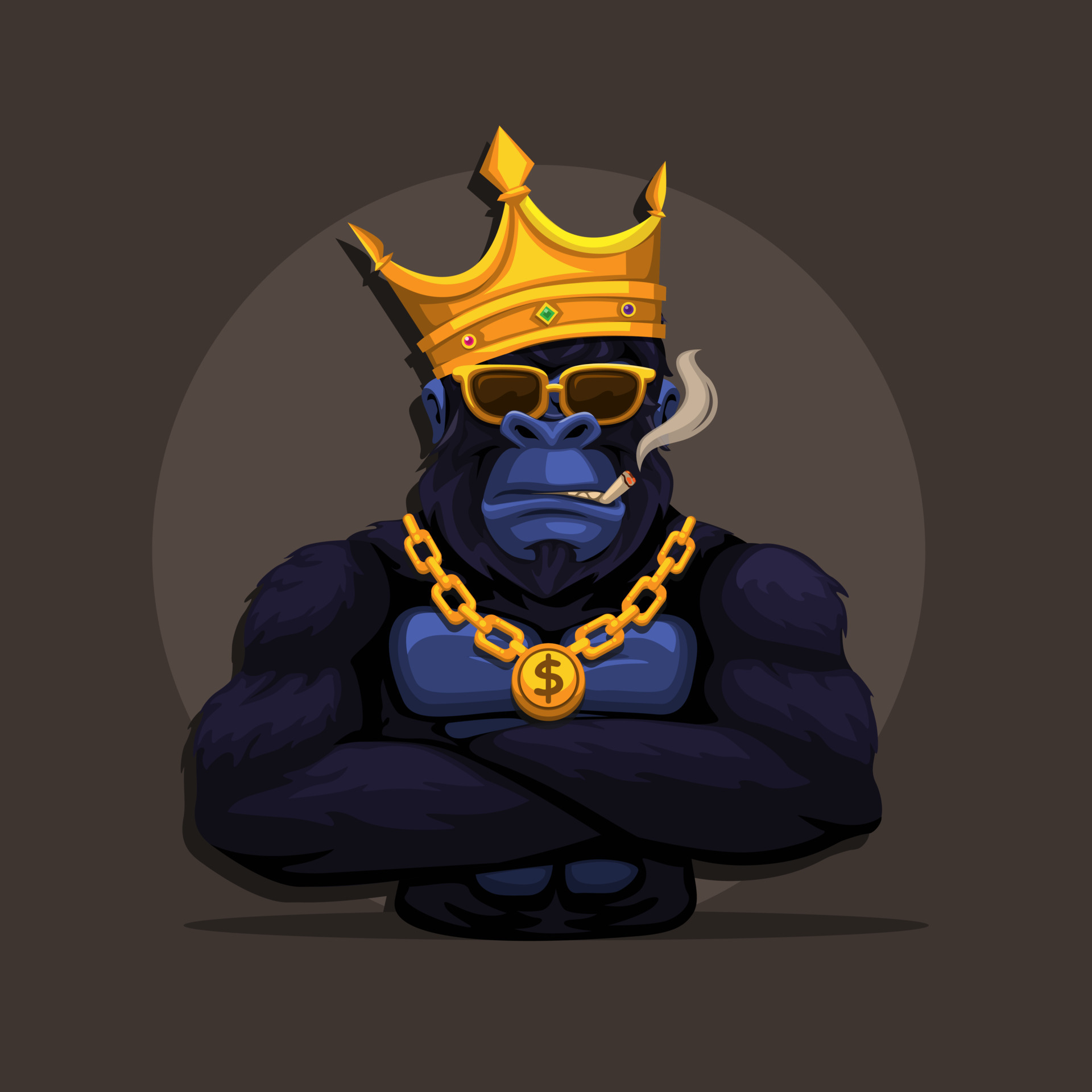 Gorilla king kong monkey wear crown and smoking mascot symbol cartoon  illustration vector 4596331 Vector Art at Vecteezy