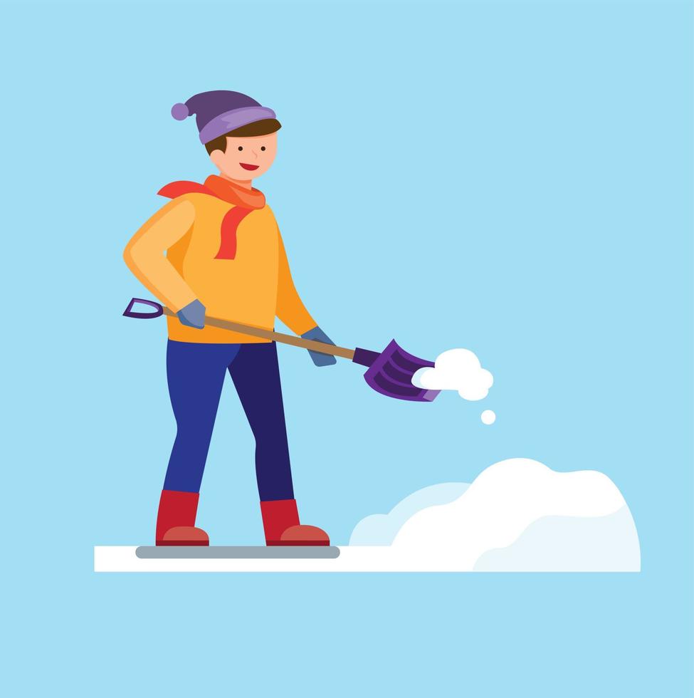 hombre palear y quitar nieve vector de ilustración plana