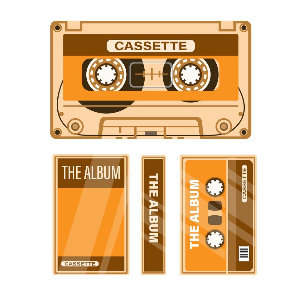 Cassette tape with case music object symbol set in cartoon illustration vector