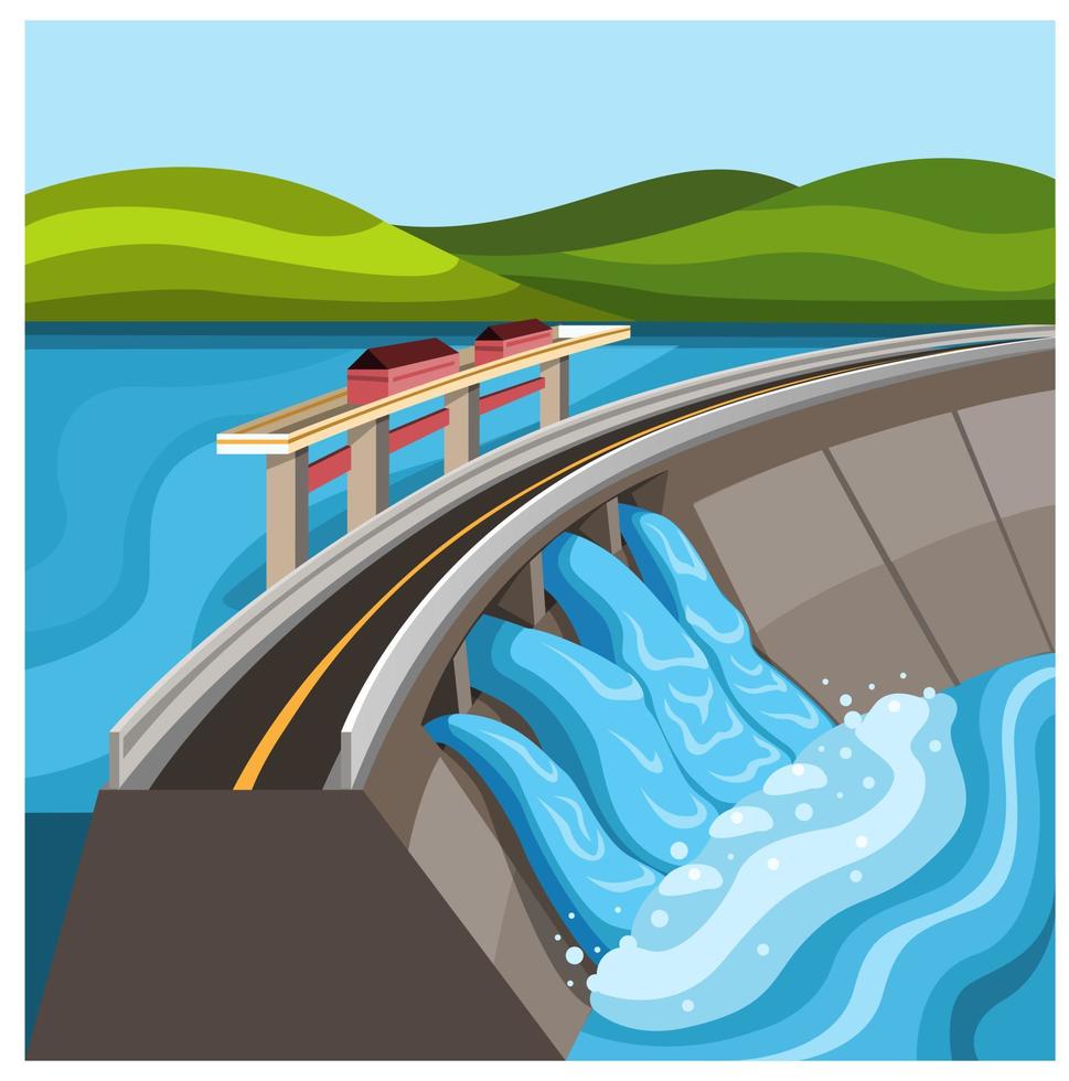 Hydroelectric station plant water dam Reservoir illustration cartoon vector