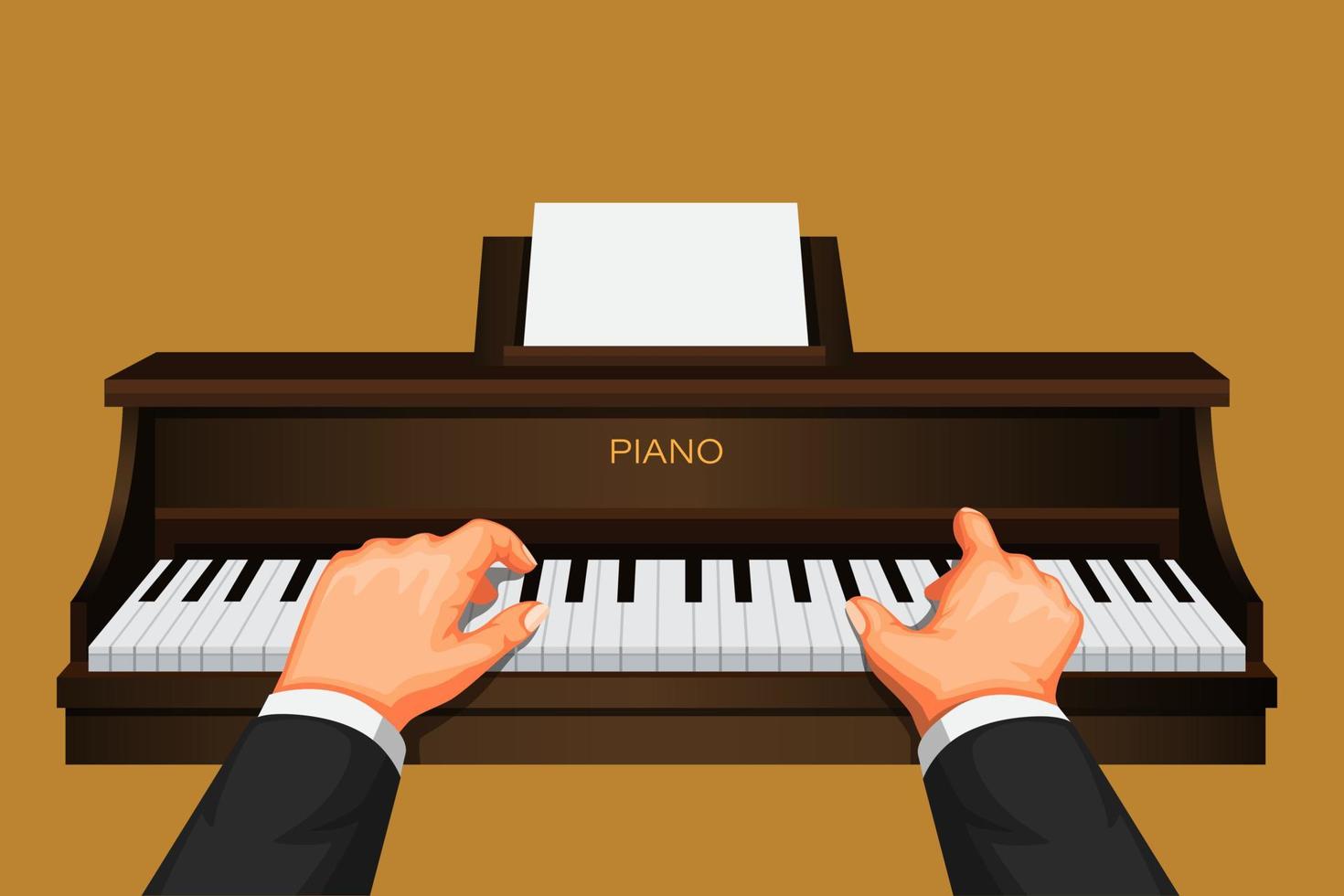 Mano tocando el piano, concepto de símbolo de práctica de músico pianista en vector de ilustración de dibujos animados