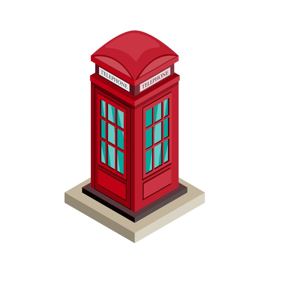 Cabina de teléfono, icono de símbolo de edificio emblemático británico en ilustración de fondo blanco en vector editable isométrico en eps 10