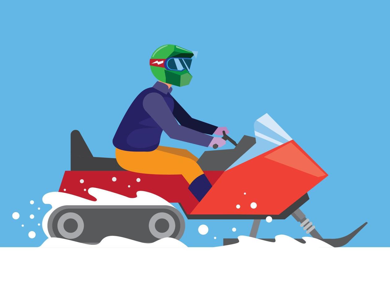 man riding snowmobile in winter flat illustration vector