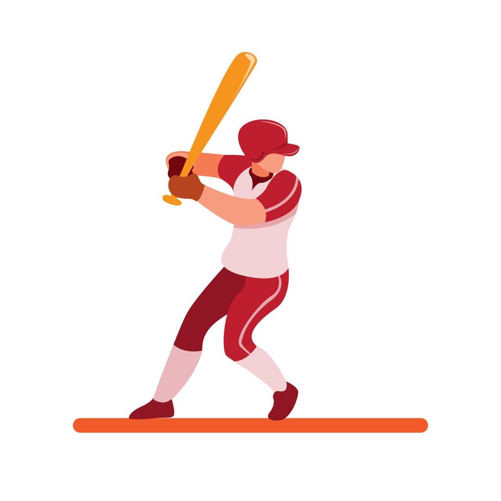 baseball player ready for strike, baseball batter pose to hit ball cartoon flat illustration vector isolated in white background