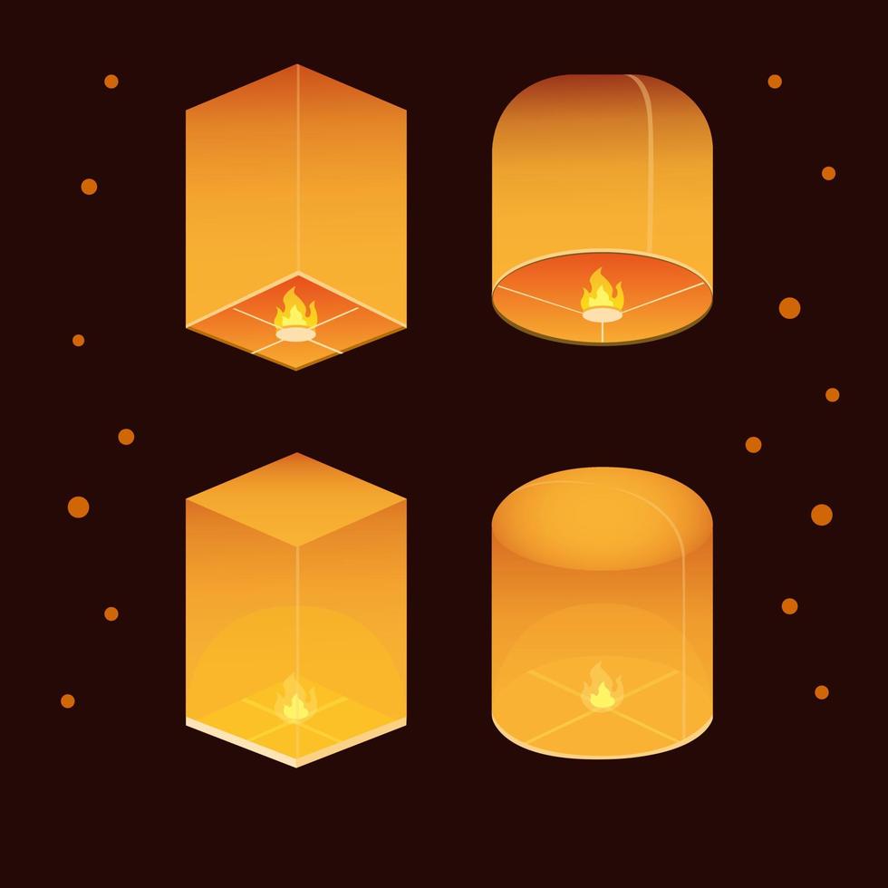 Thai lantern festival icon set with night background in realistic illustration editable vector