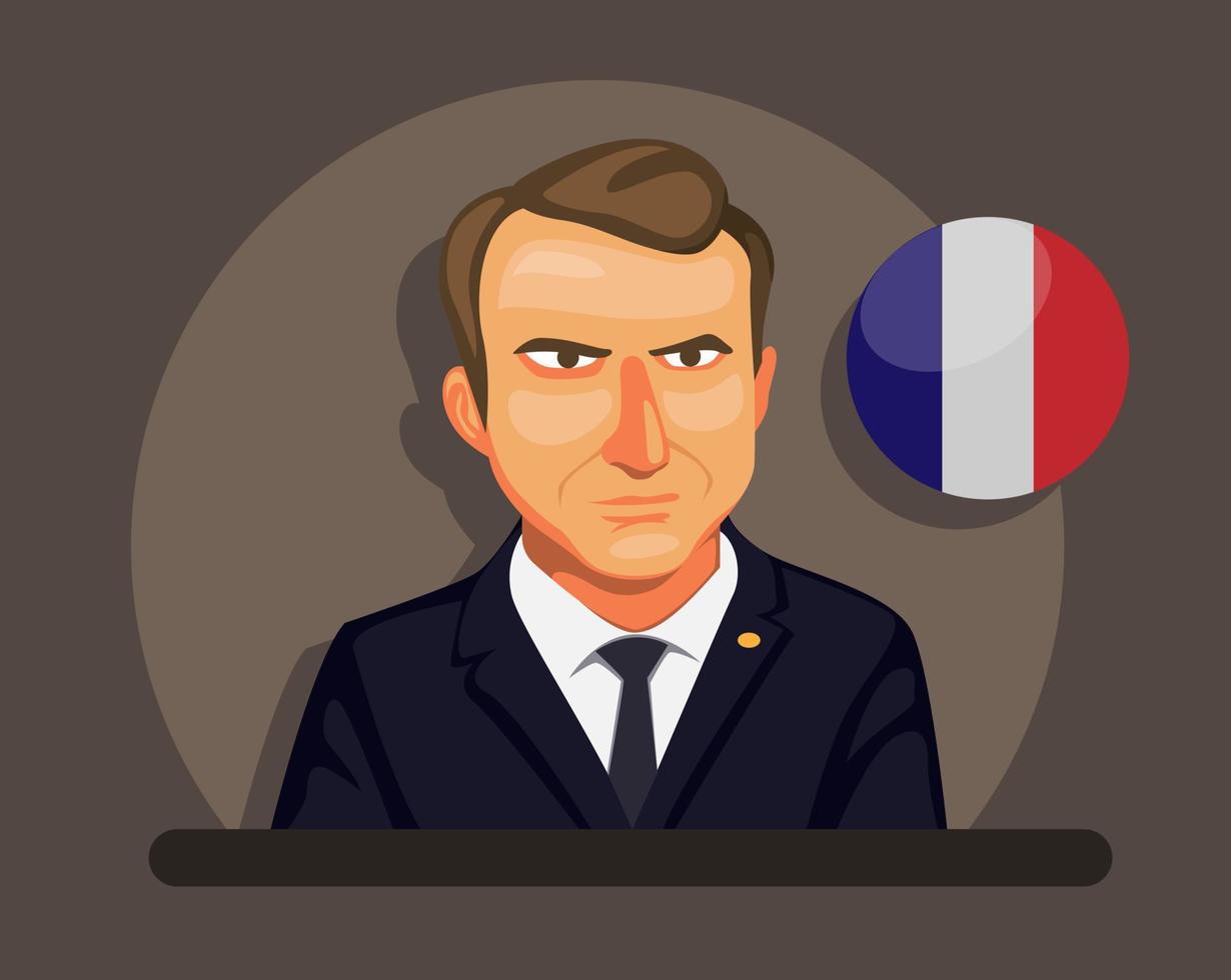 Ilustración de Emmanuel Macron, presidente de Francia, concepto en vector de ilustración de dibujos animados