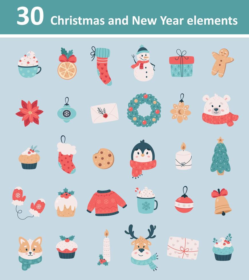 Christmas elements collection. Merry Christmas, Happy New Year objects vector