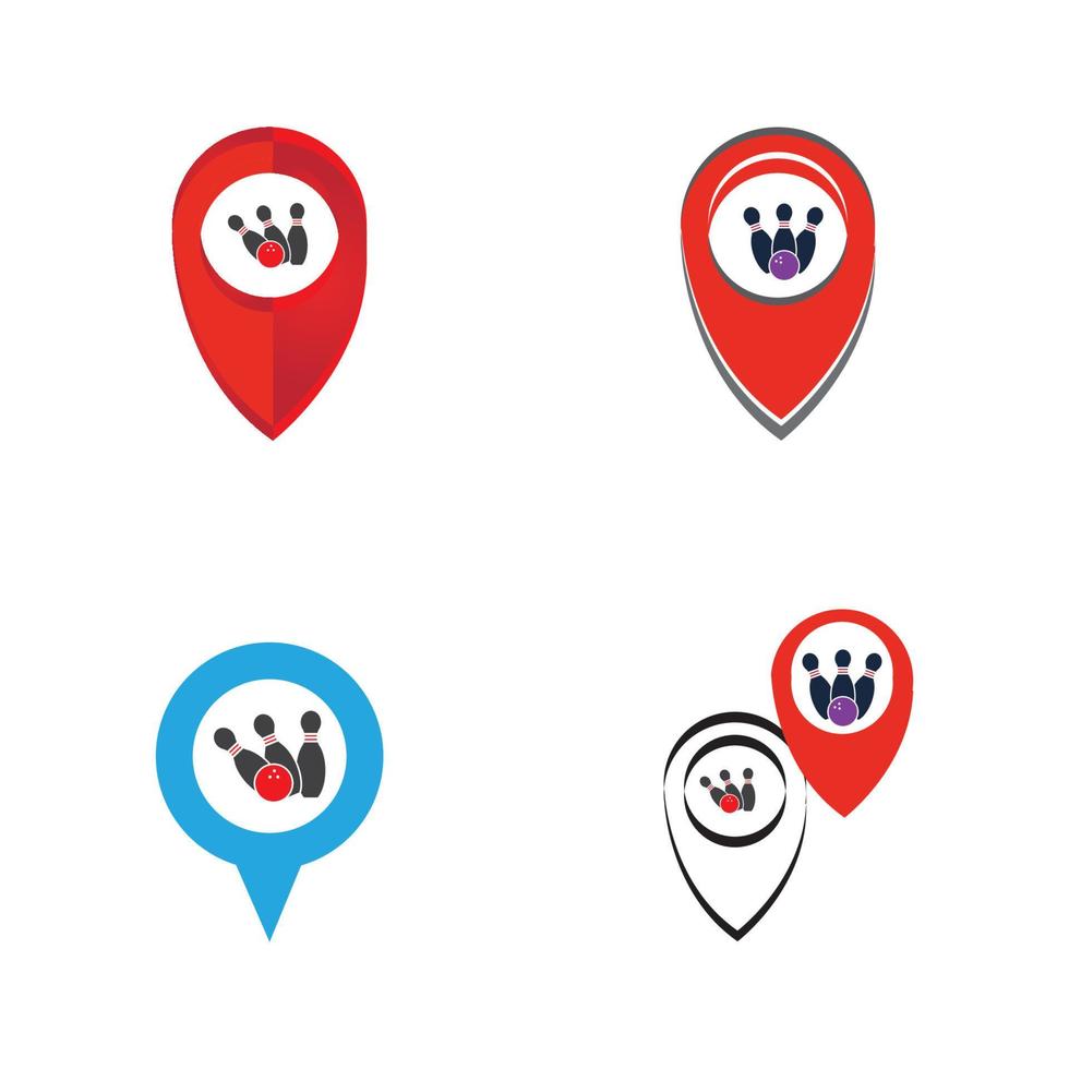 Bowling map point concept logo, icons and symbol. Bowling ball and pin vector illustration.