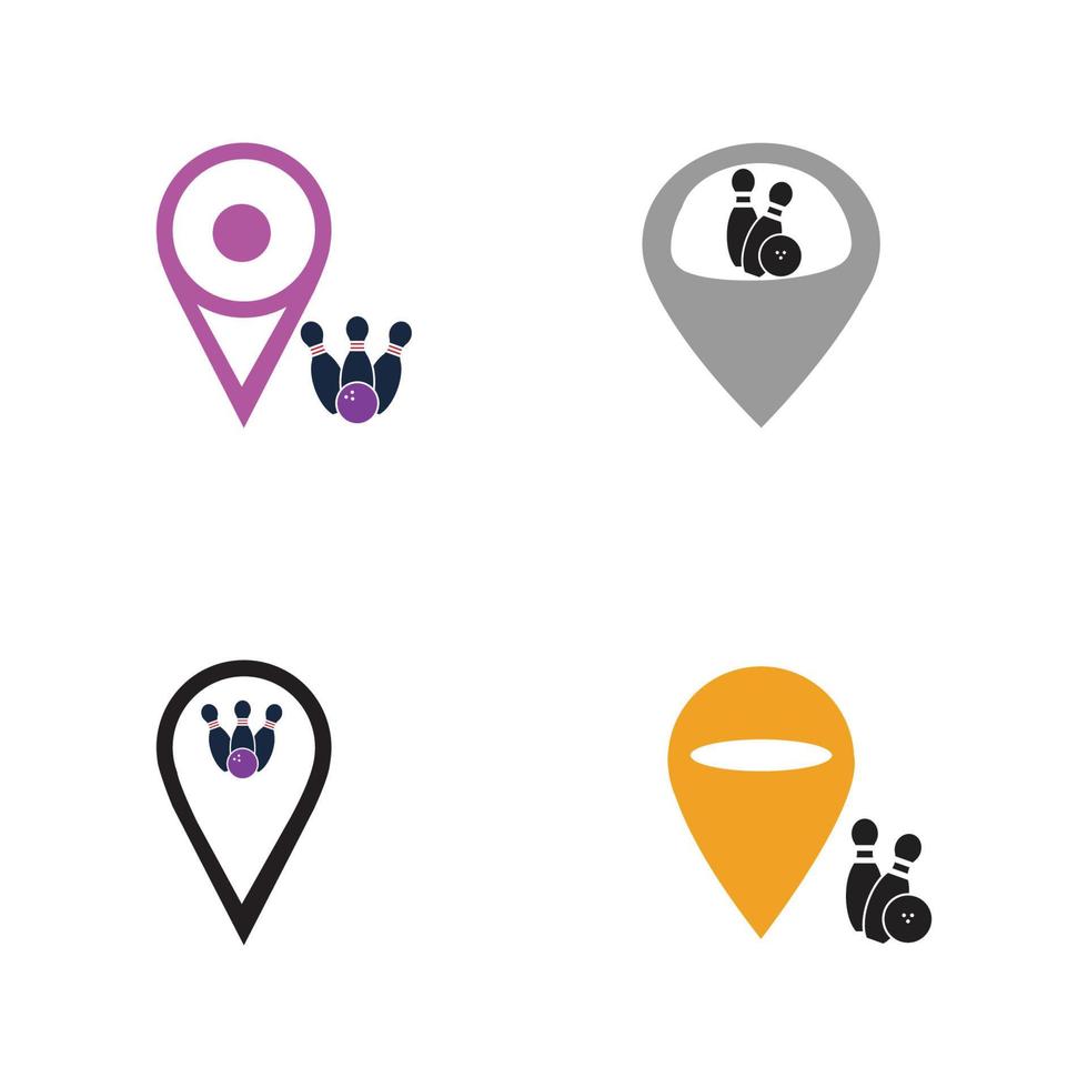 Bowling map point concept logo, icons and symbol. Bowling ball and pin vector illustration.