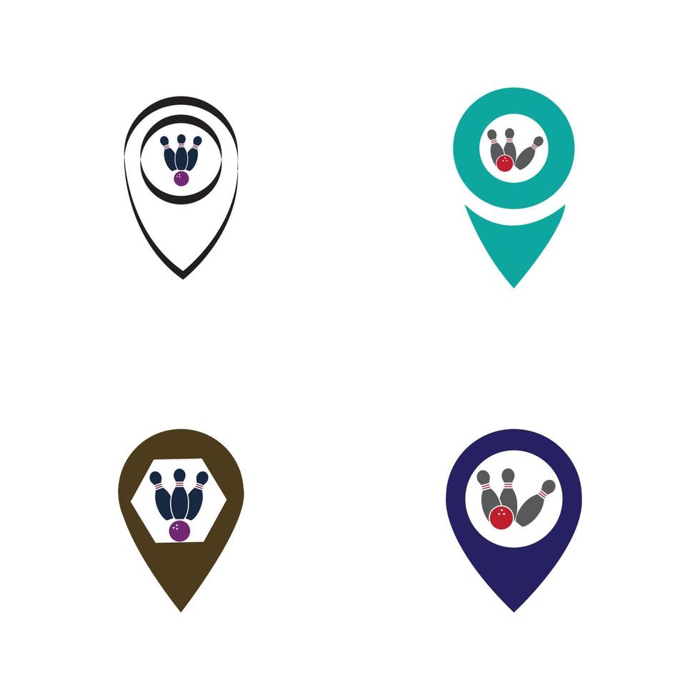 Bowling map point concept logo, icons and symbol. Bowling ball and pin vector illustration.