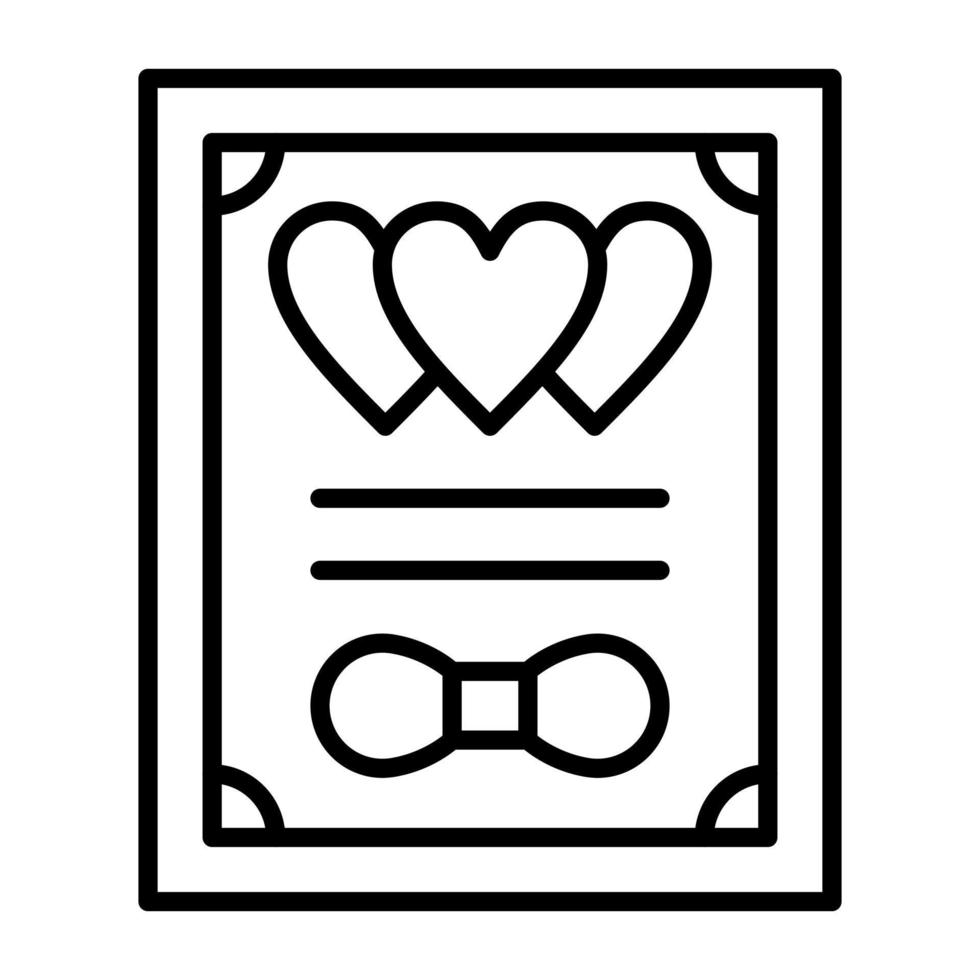 icono de línea de certificado de boda vector