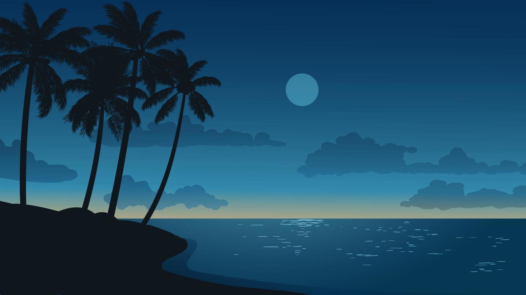 Beach tranquil night in tropical coast vector
