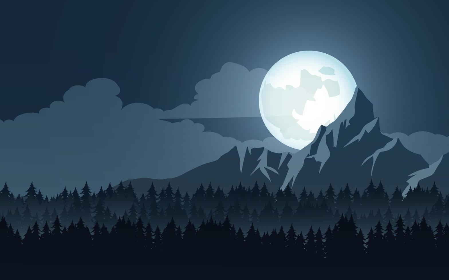 Full moon rising over mountain. Night at mountain peak vector