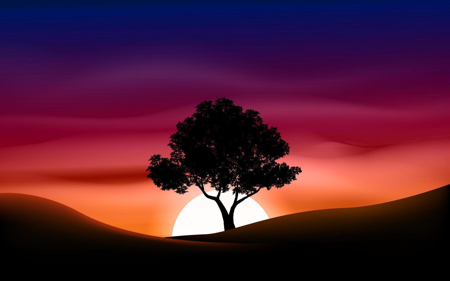 Tree silhouette on red sky sunset or sunrise vector