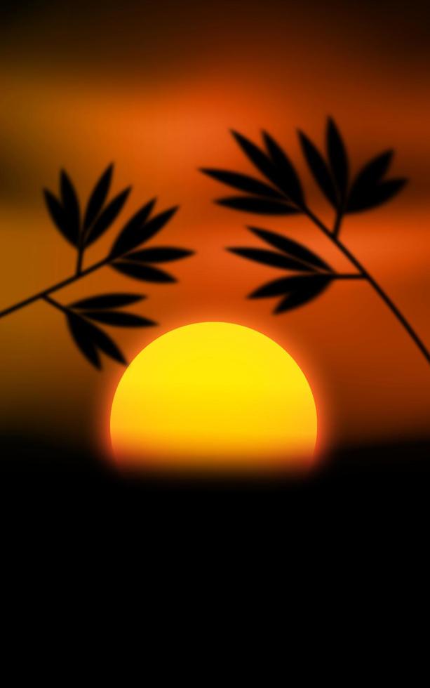 Sunset golden sky with silhouette of grass vector