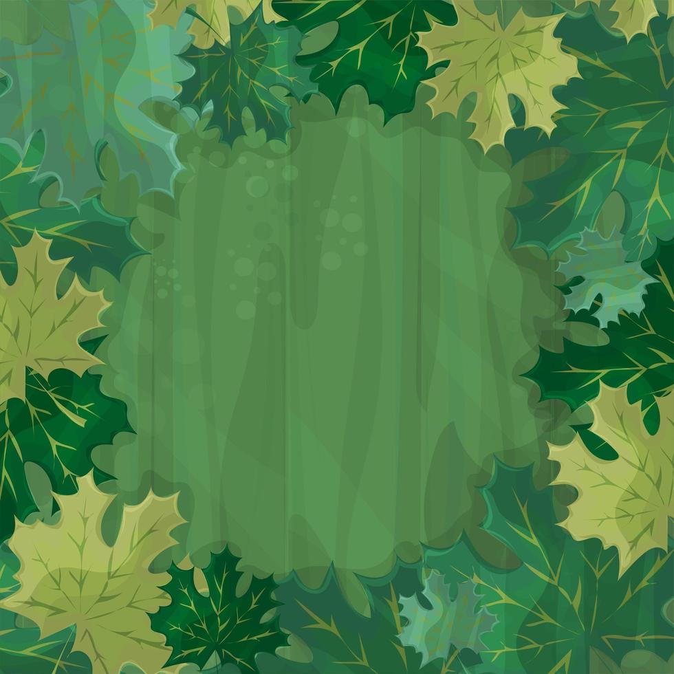 marco para decoración de texto. bosque encantado con hoja de arce verde - dibujos animados vector