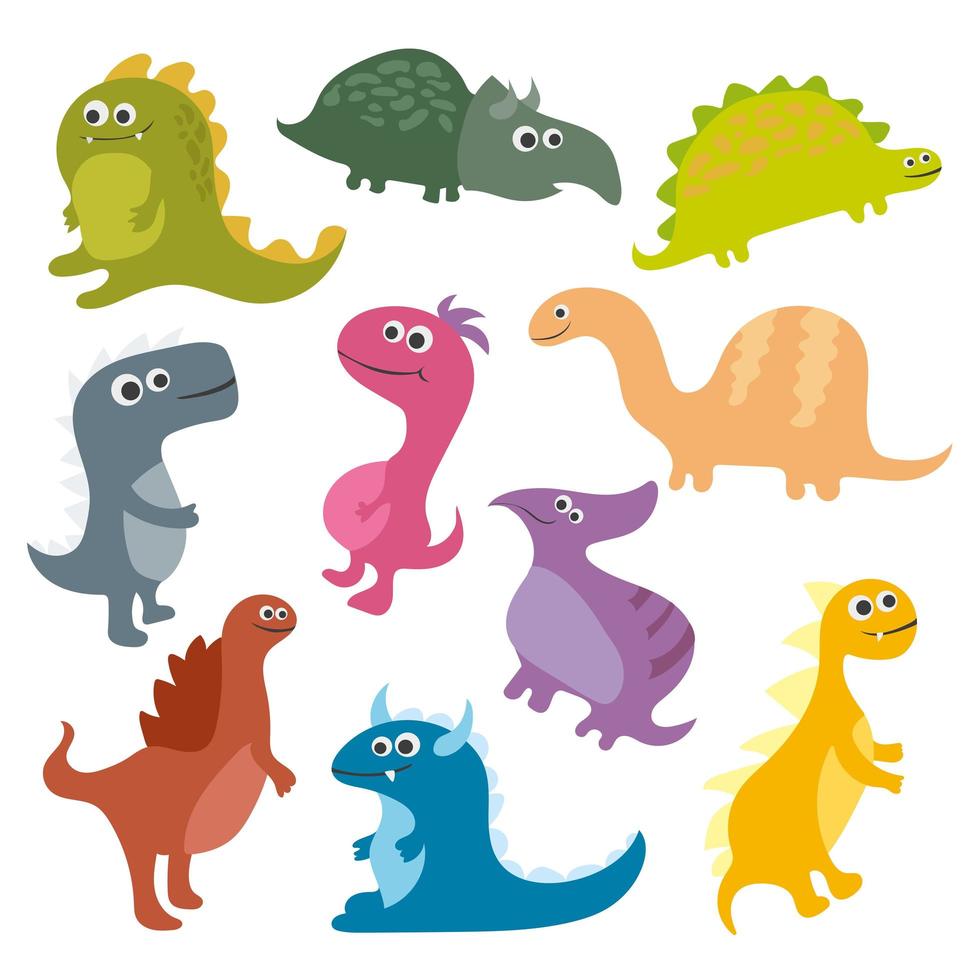 Cute vector cartoon dinosaurs isolated on white background