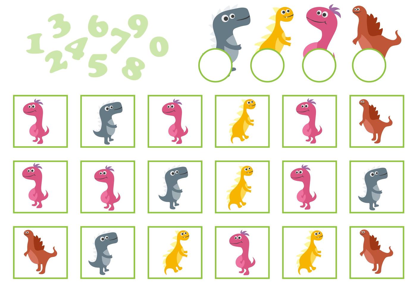 Vector Illustration of Education Counting Game with cartoon dinosaur