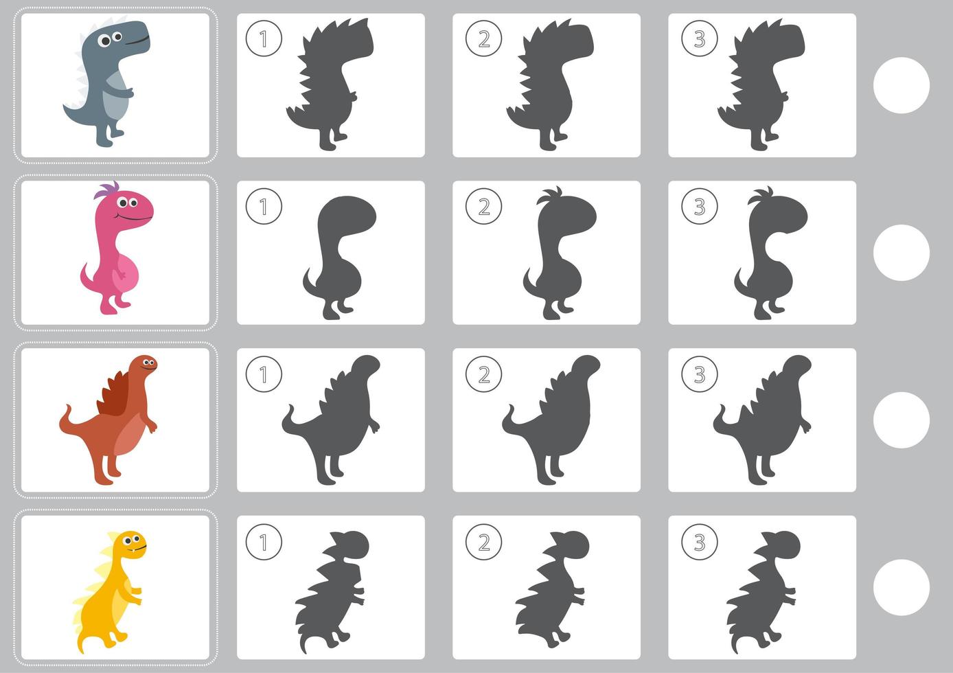 Shadow matching game with cartoon dinosaur for children vector