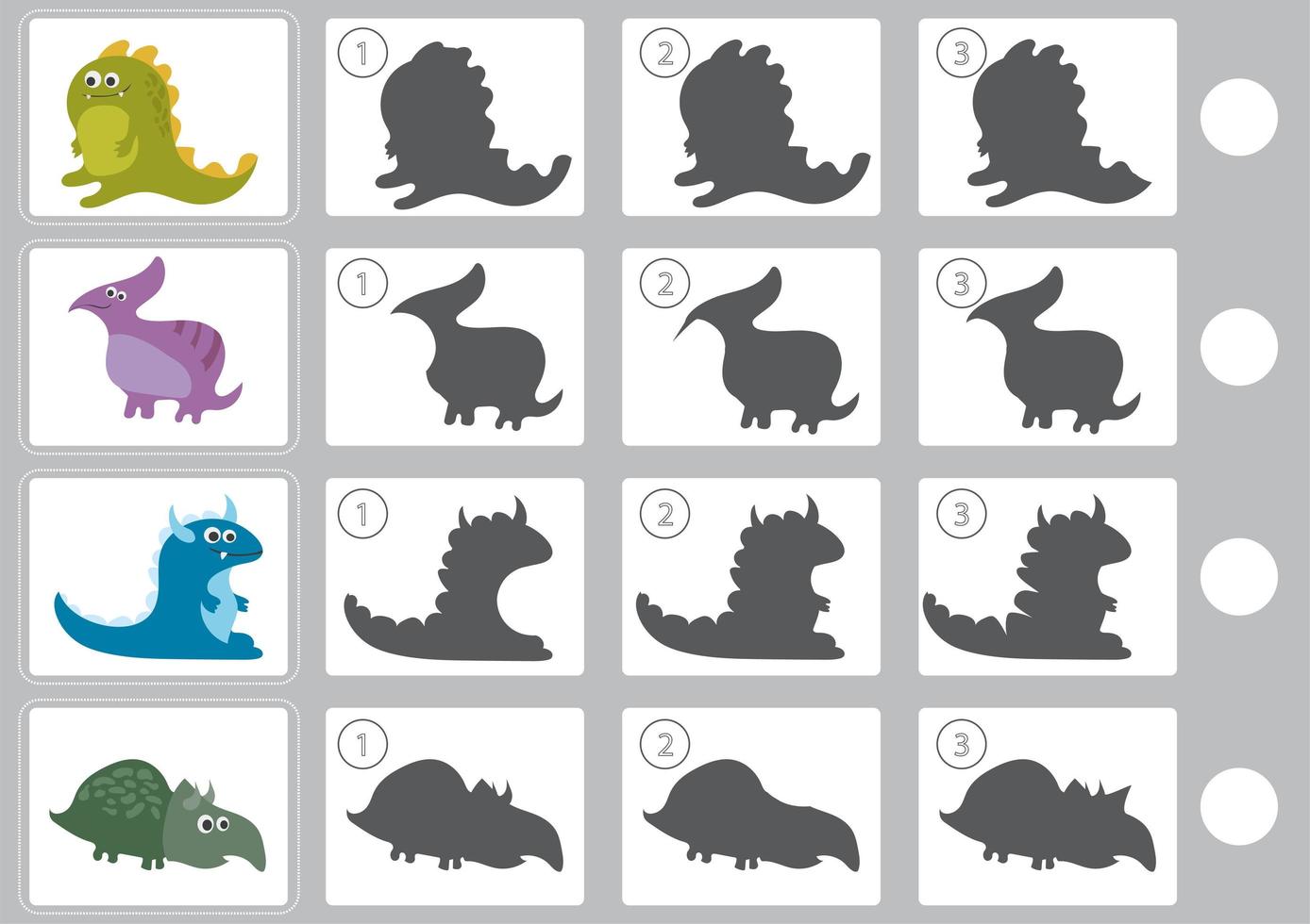 Shadow matching game with cartoon dinosaur for children vector