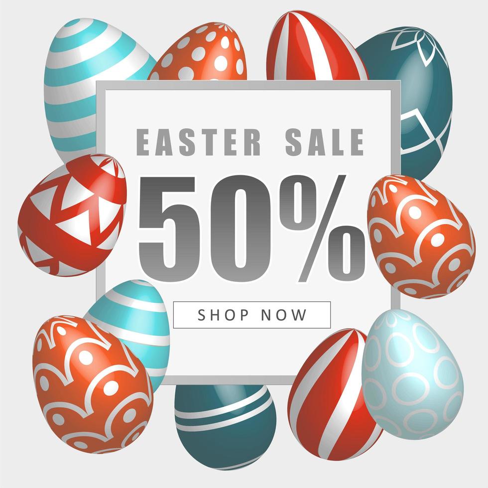 Easter sale banner with beautiful colorful eggs. Vector Spring illustration.