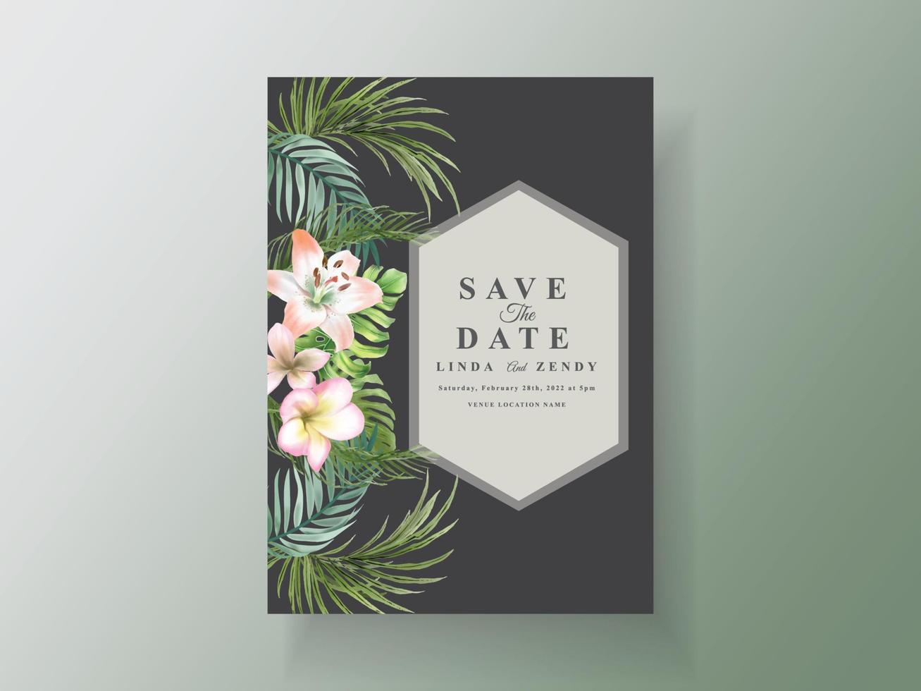 Floral tropical wedding invitation cards vector