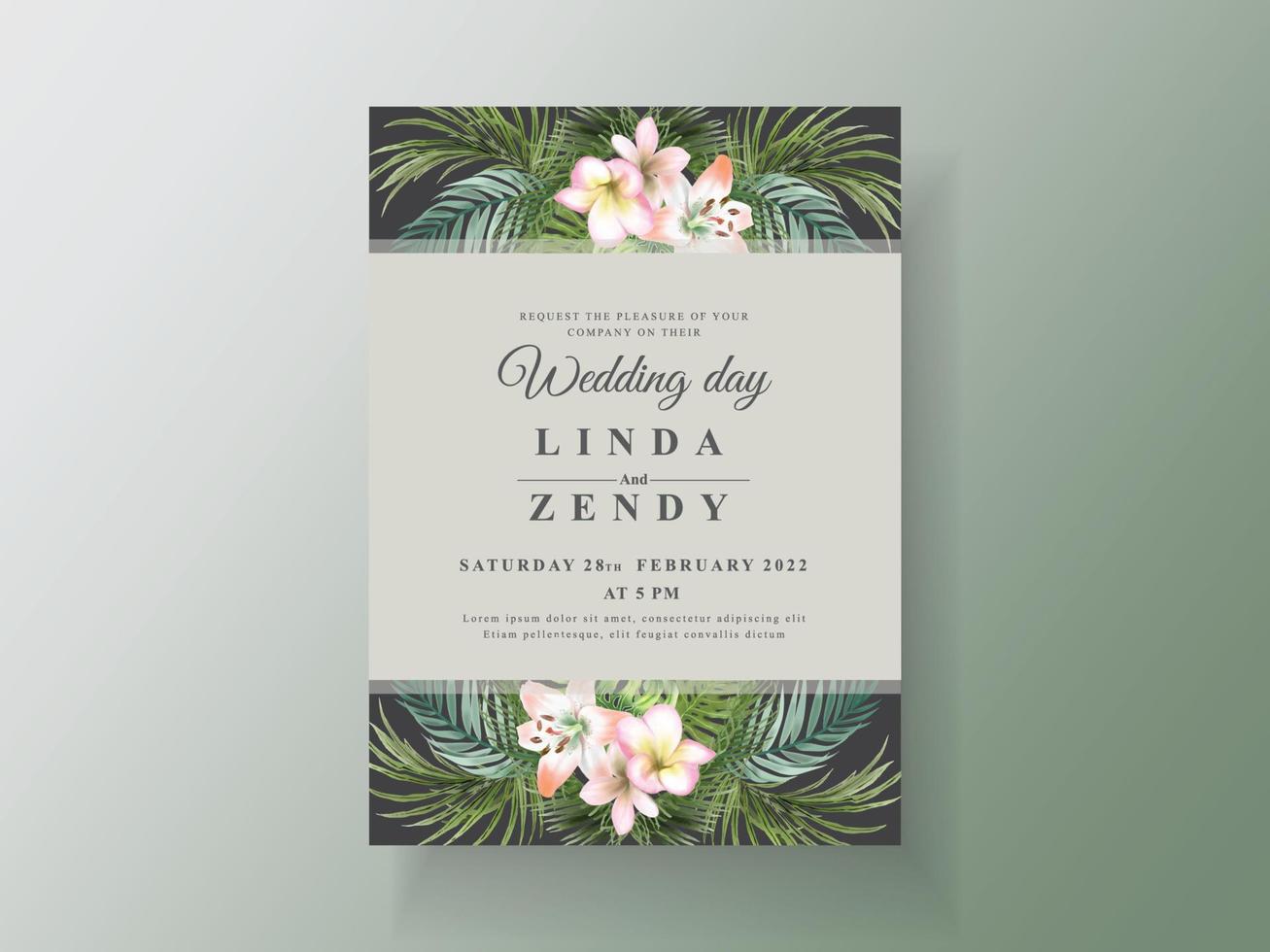 Floral tropical wedding invitation cards vector