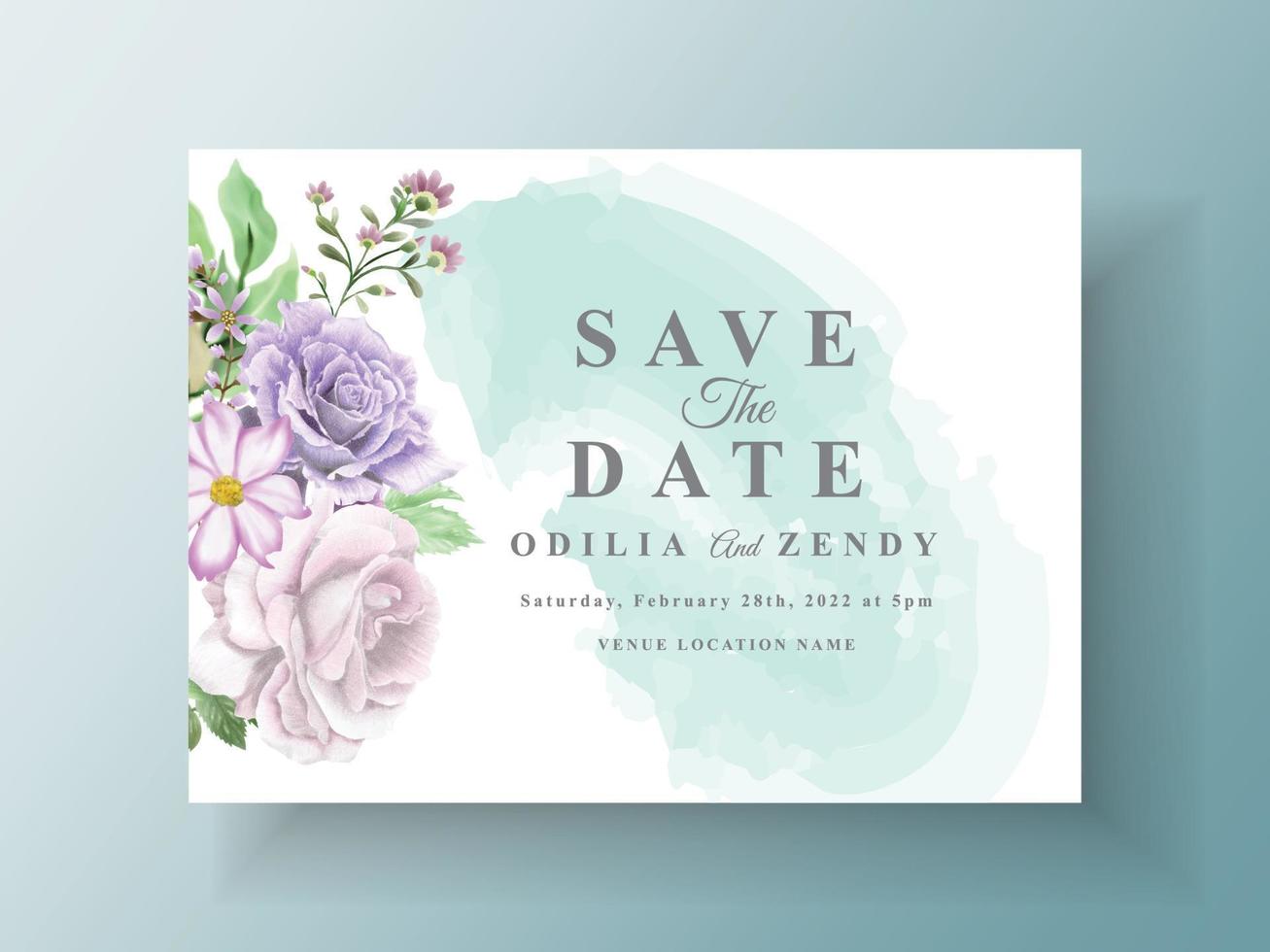 elegante plantilla de invitación de boda de acuarela de flores y hojas vector