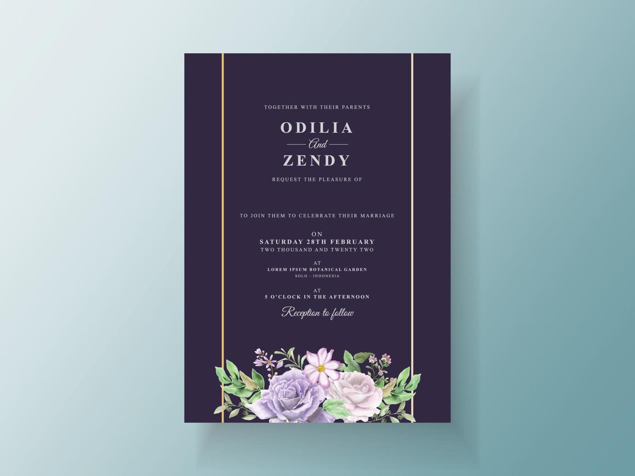 elegante plantilla de invitación de boda de acuarela de flores y hojas vector