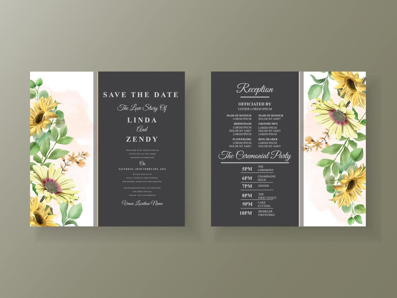 Floral tropical wedding invitation cards vector