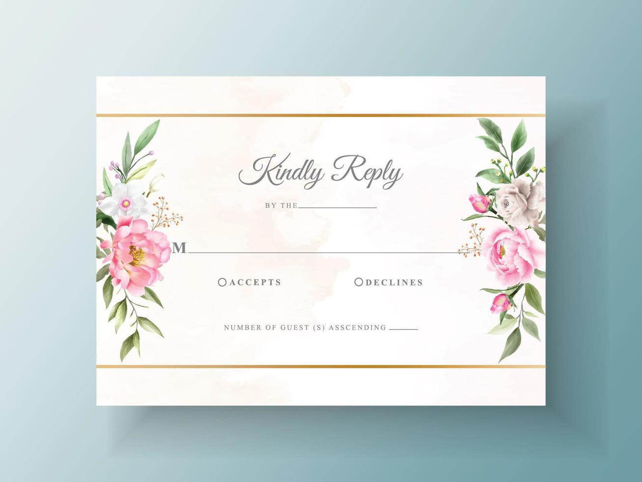 elegante plantilla de invitación de boda de acuarela de flores y hojas vector