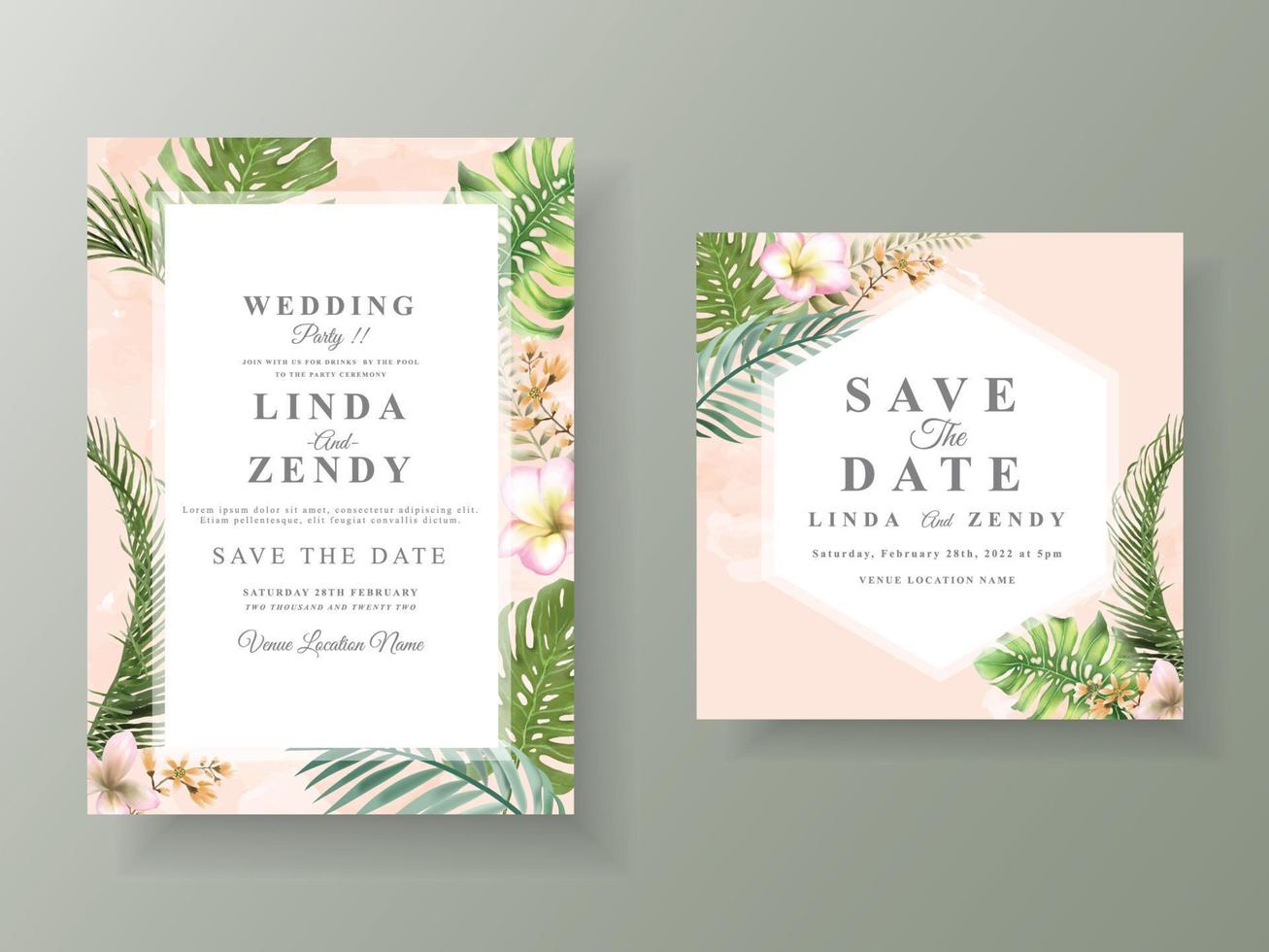 tarjetas de invitación de boda tropical floral vector