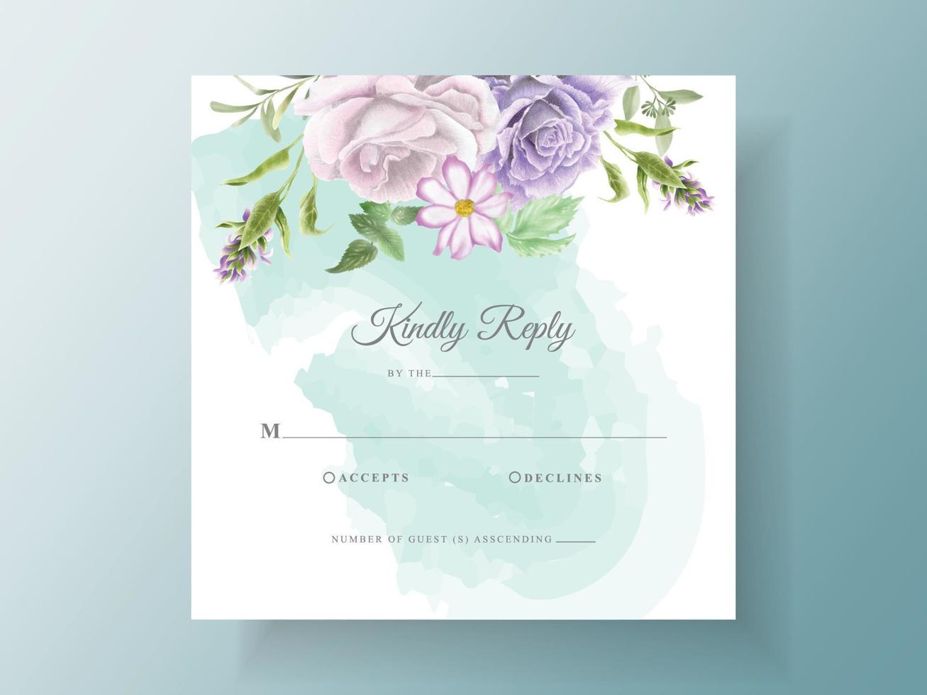 Elegant flower and leaves watercolor wedding invitation template vector
