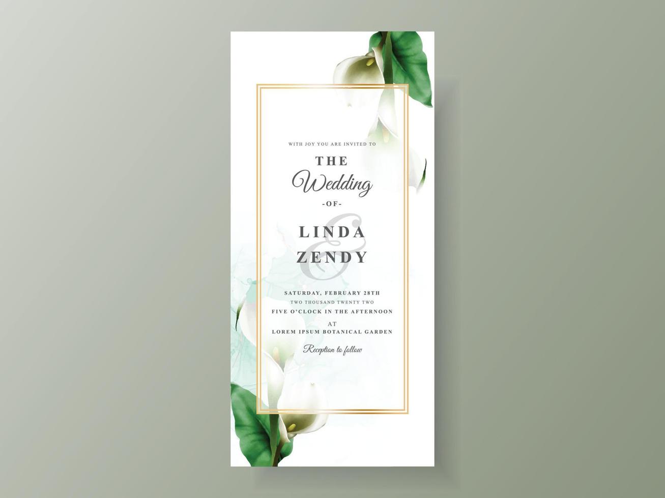 Cala of lily wedding invitation template vector