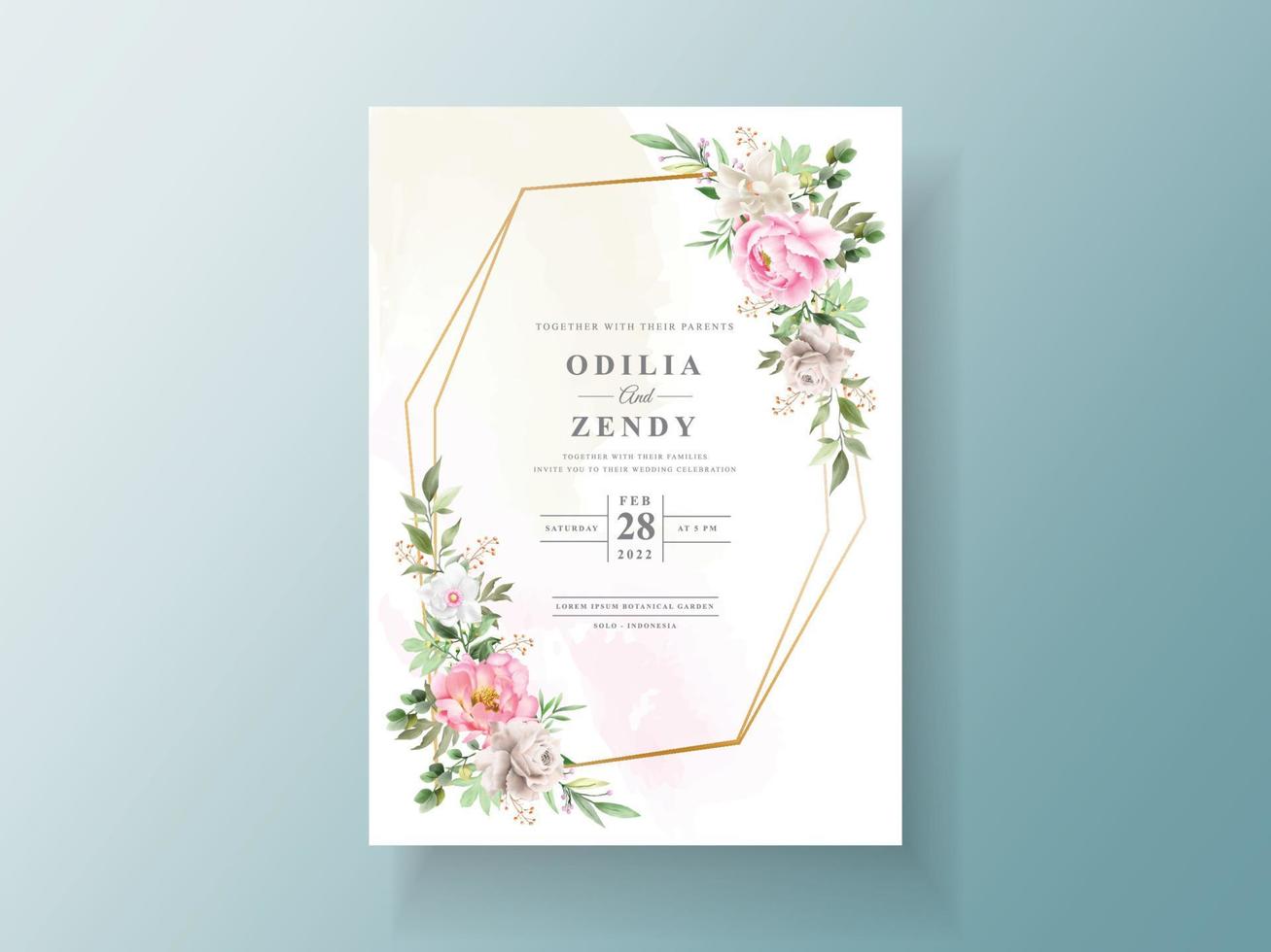 elegante plantilla de invitación de boda de acuarela de flores y hojas vector