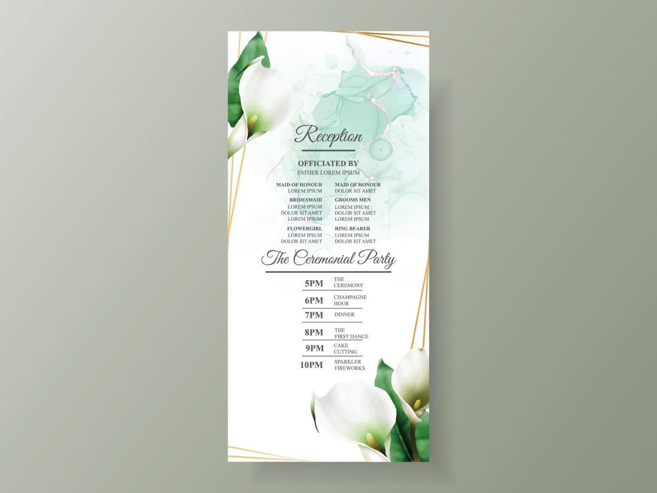 Cala of lily wedding invitation template vector
