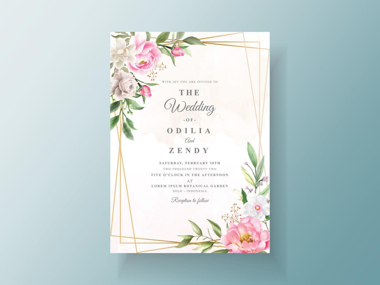 elegante plantilla de invitación de boda de acuarela de flores y hojas vector