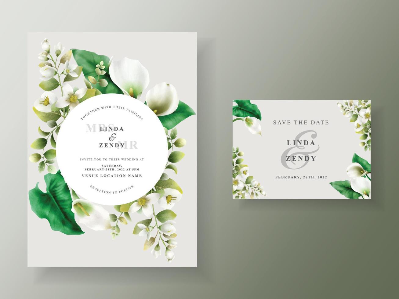 Cala of lily wedding invitation template vector