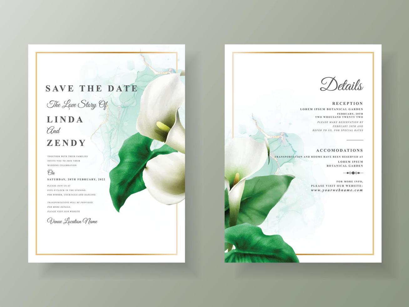 Cala of lily wedding invitation template vector