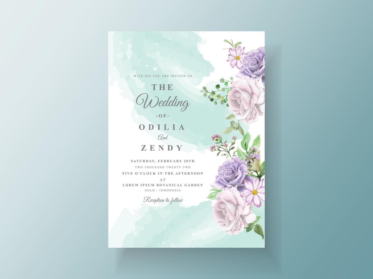 elegante plantilla de invitación de boda de acuarela de flores y hojas vector