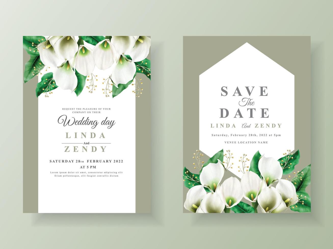 Cala of lily wedding invitation template vector