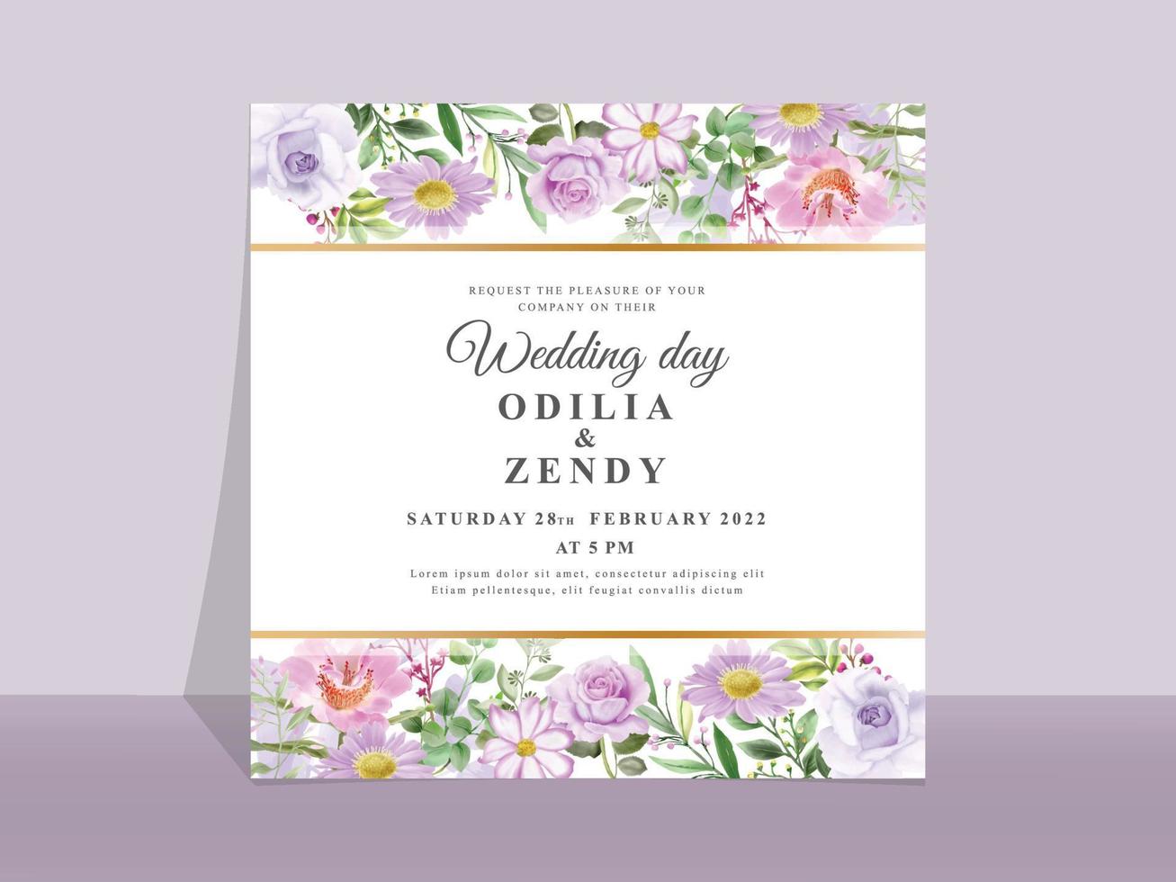 Beautiful pink and purple rose wedding invitation template vector