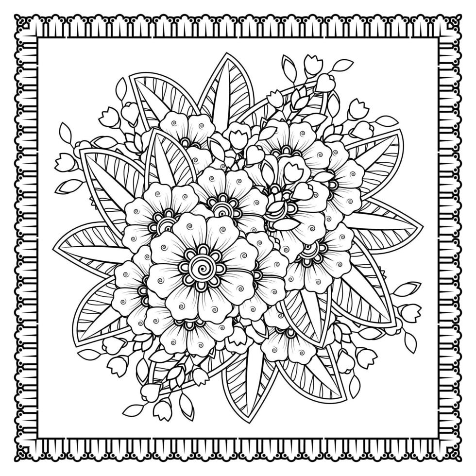 Mehndi flower for henna, mehndi, tattoo, decoration. Decorative ornament in ethnic oriental style, doodle ornament, outline hand draw. Coloring book page. vector