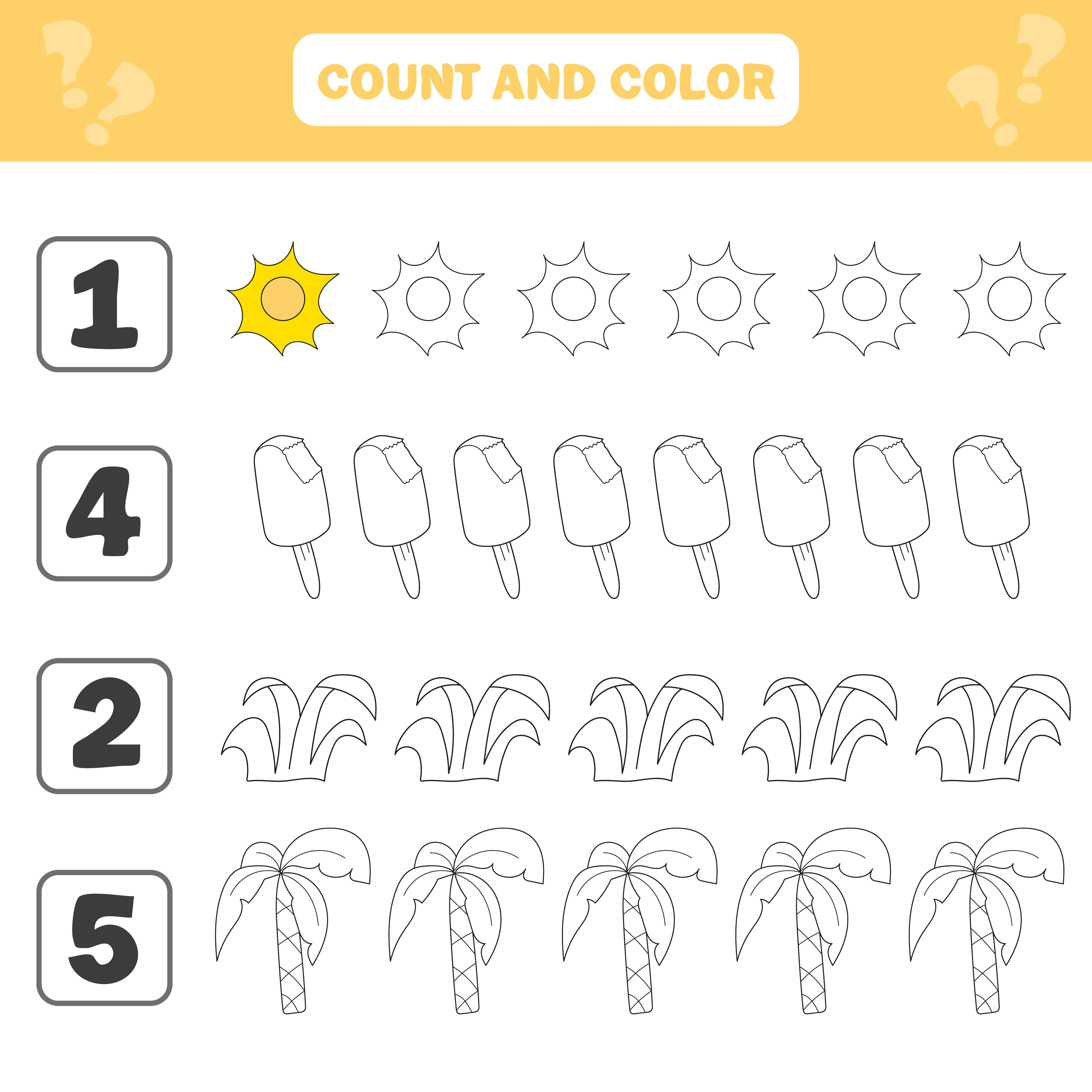 Count and color game for preschool children - summer items ...