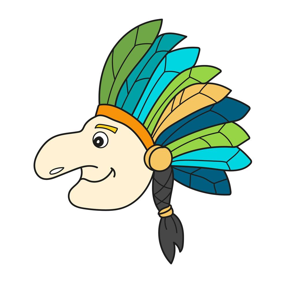 icono de dibujos animados simple. Hombre indio nativo con tocado de plumas vector