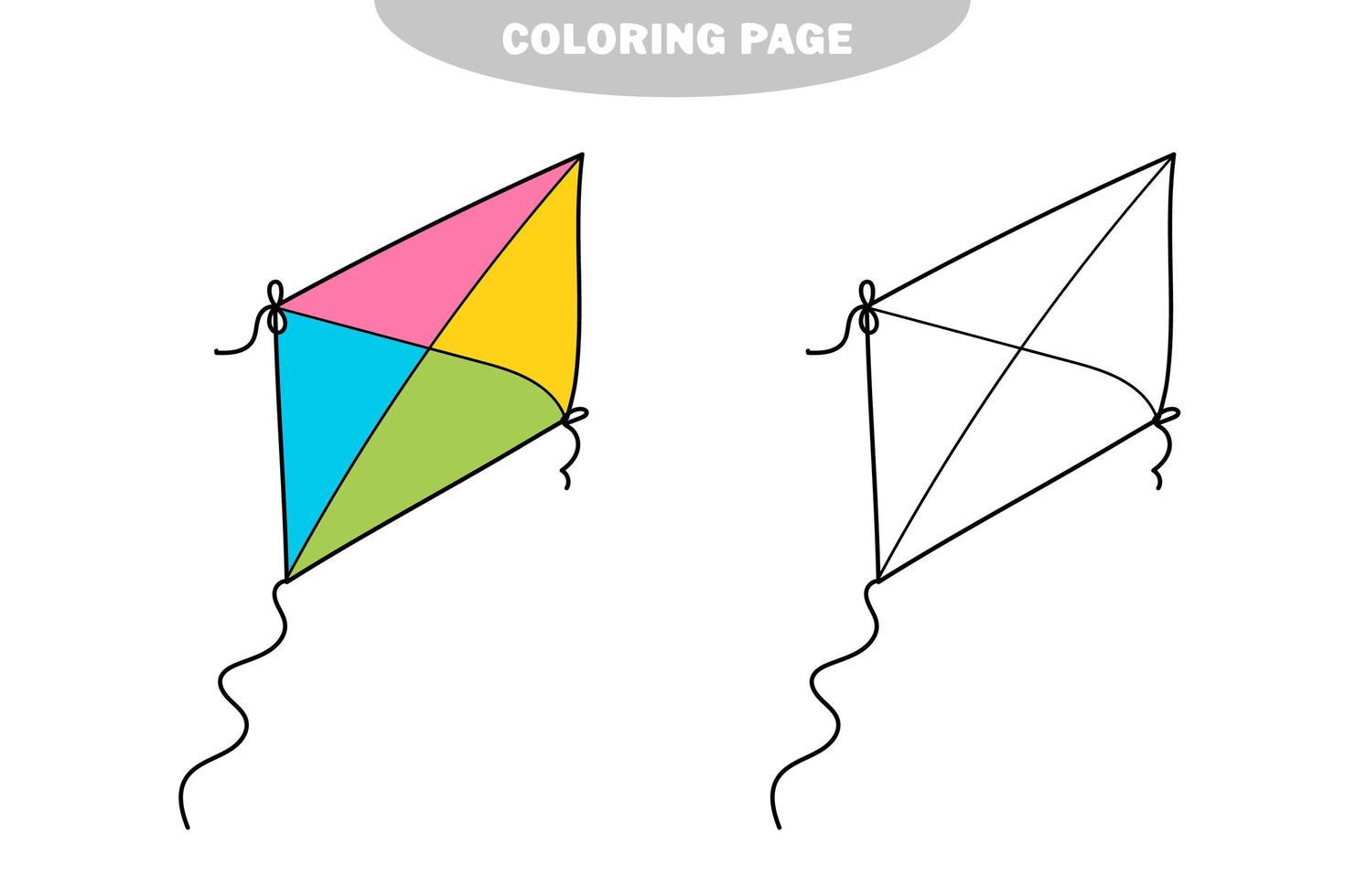 Simple coloring page. Cartoon kite toy. Coloring page. vector