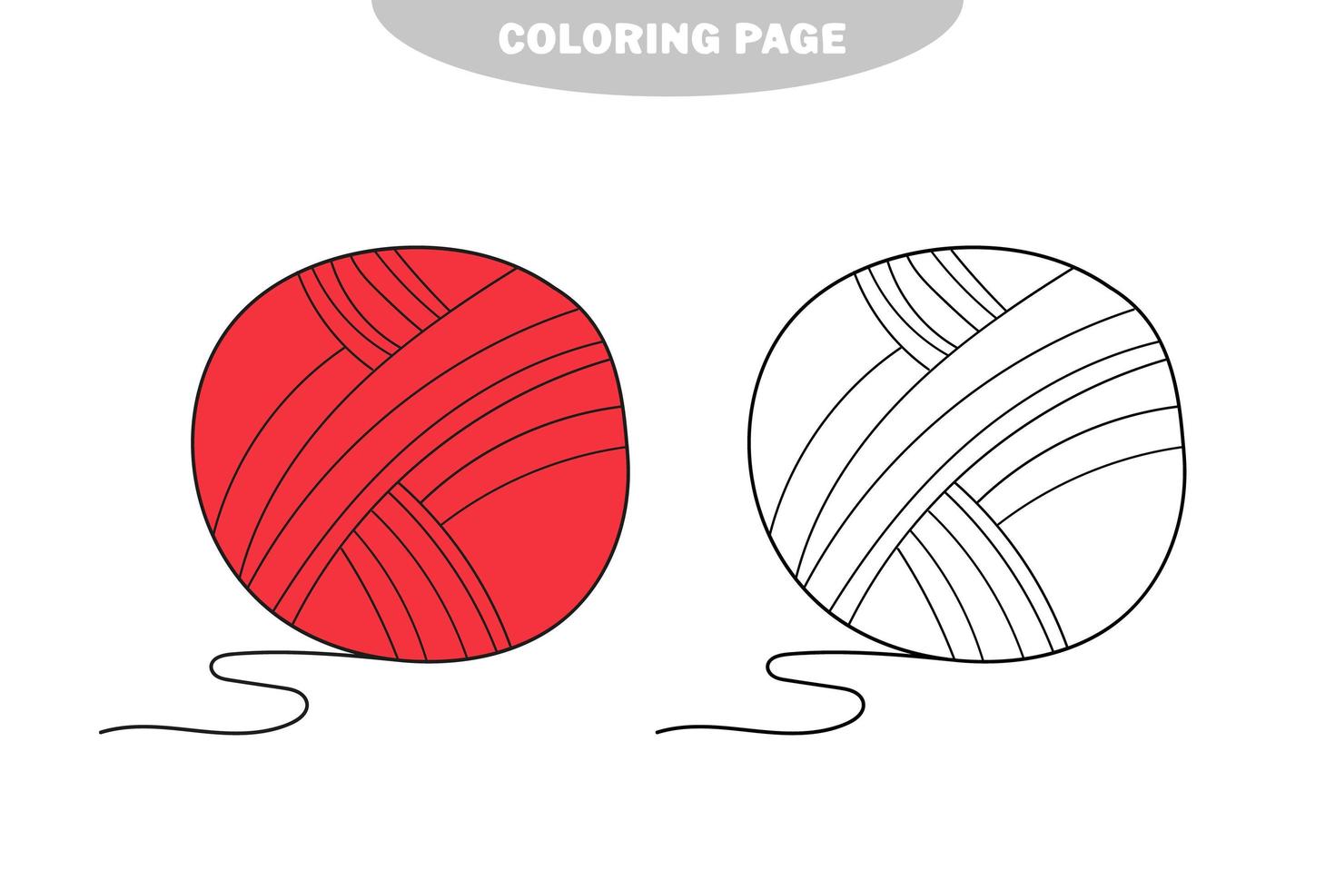 Simple coloring page. Cartoon vector outline illustration ball yarn