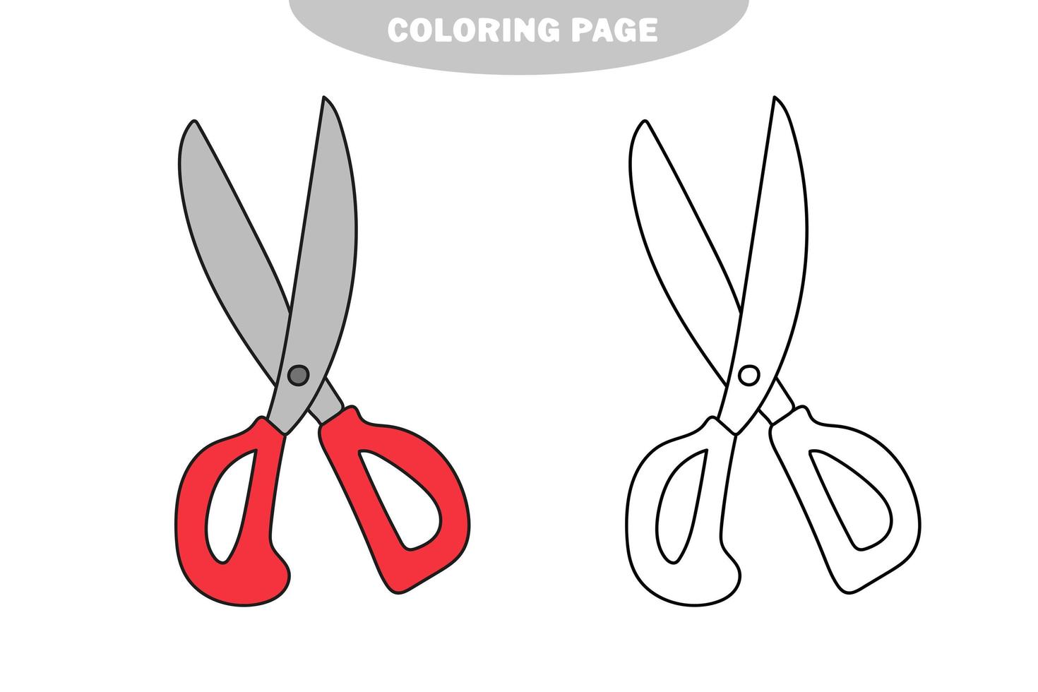 Simple coloring page. Outline scissors on a white background. Cartoon vector