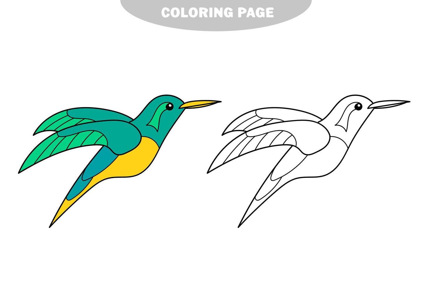 Simple coloring page. With Funny little hummingbird. Educational children game vector