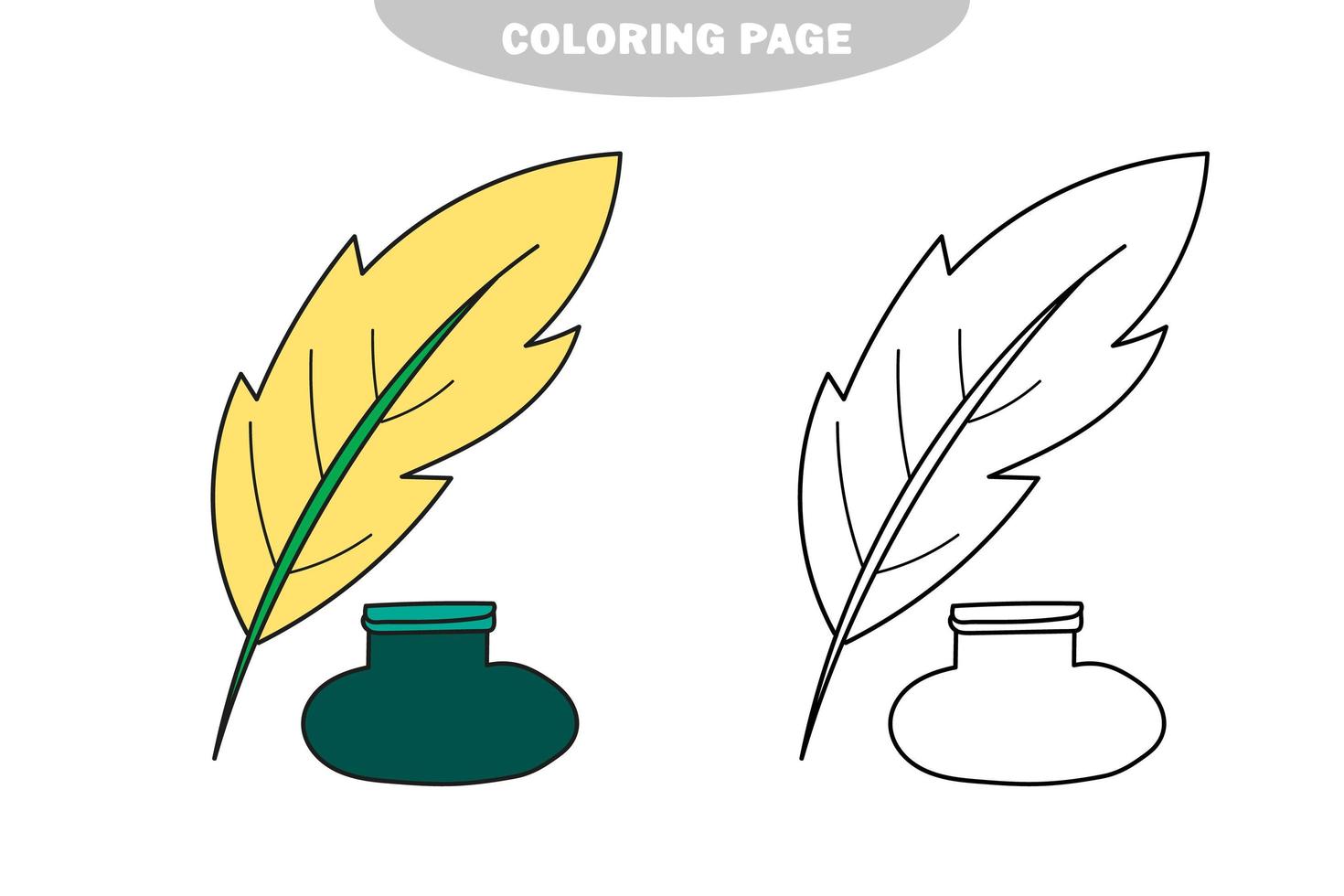 simple página para colorear. tintero y pluma. ilustración vectorial de estilo de dibujos animados vector